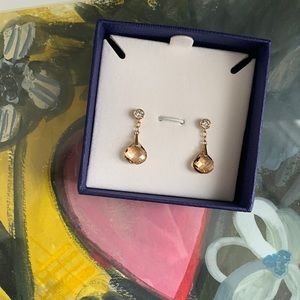 NIB Swarovski Crystal champagne gold-plated drop earrings